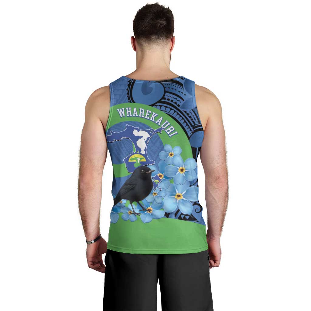 New Zealand Chatham Islands Men Tank Top Wharekauri Forget Me Not With Black Robin