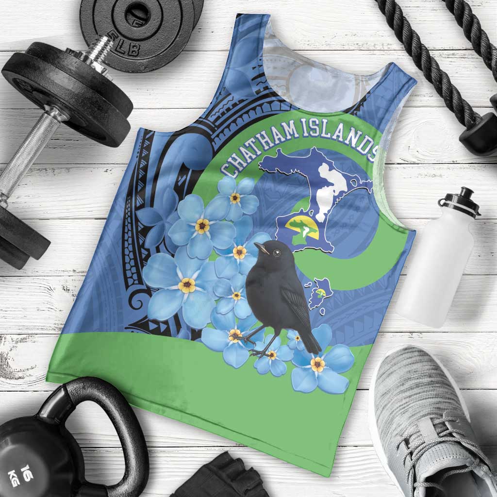 New Zealand Chatham Islands Men Tank Top Wharekauri Forget Me Not With Black Robin