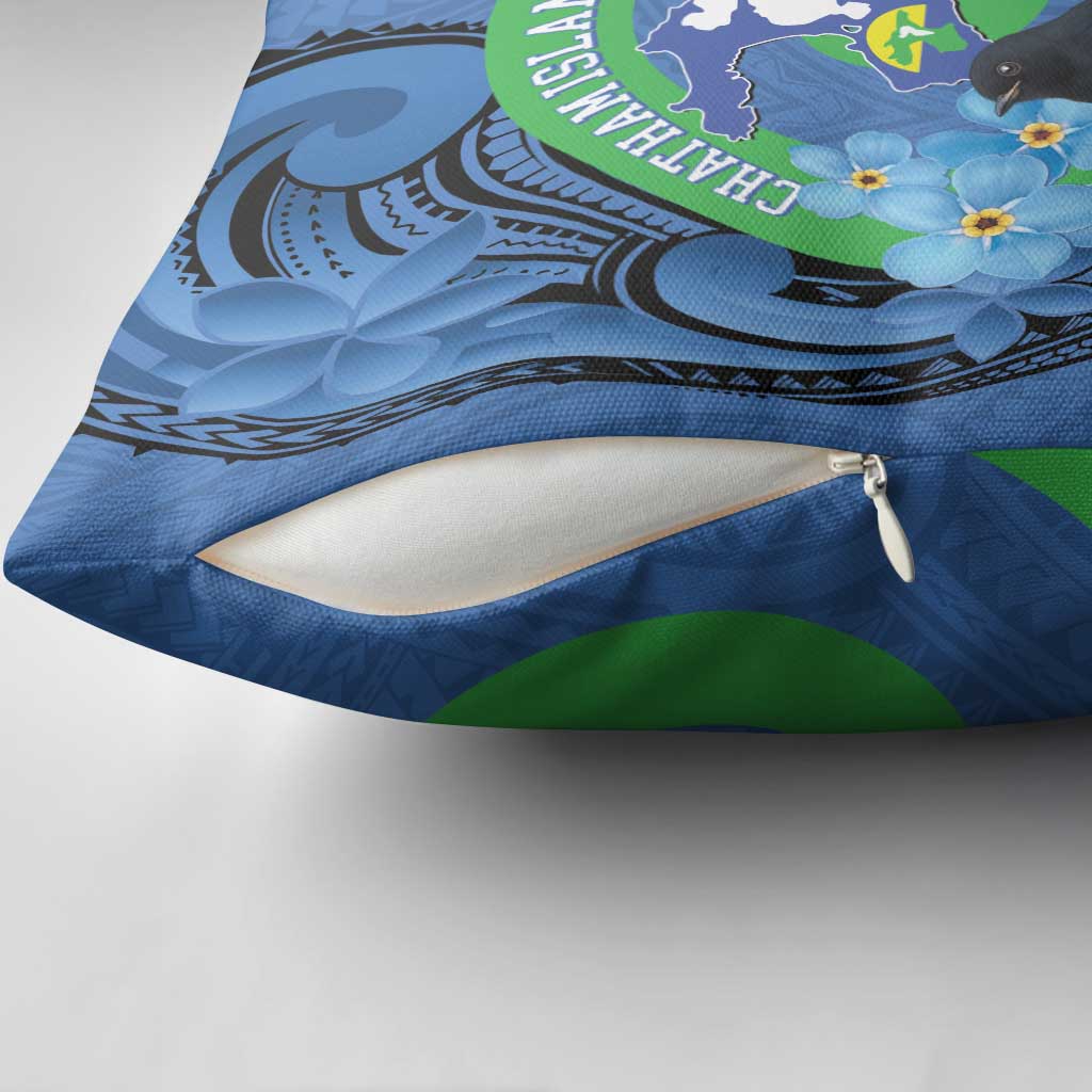 New Zealand Chatham Islands Pillow Cover Wharekauri Forget Me Not With Black Robin - Polynesian Pride