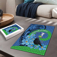 New Zealand Chatham Islands Puzzle Wharekauri Forget Me Not With Black Robin - Polynesian Pride