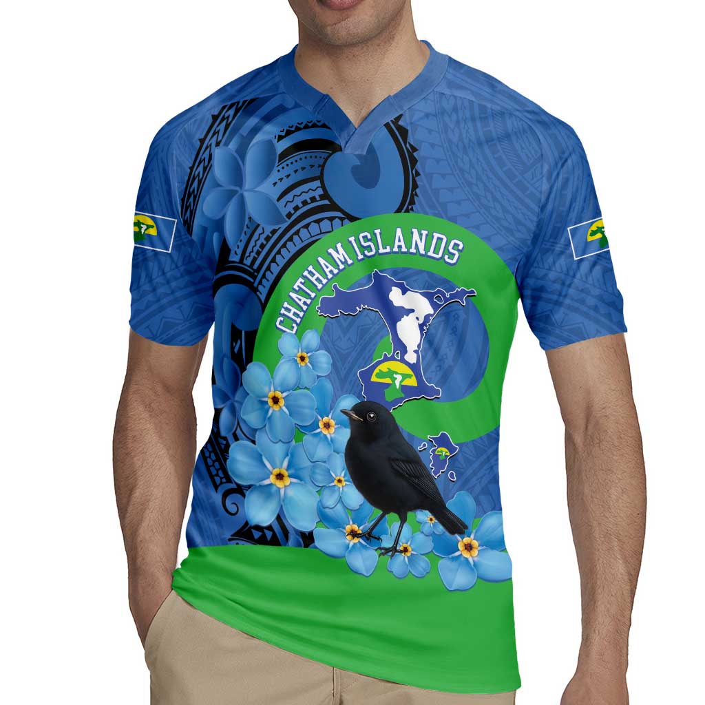 New Zealand Chatham Islands Rugby Jersey Wharekauri Forget Me Not With Black Robin