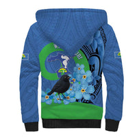New Zealand Chatham Islands Sherpa Hoodie Wharekauri Forget Me Not With Black Robin