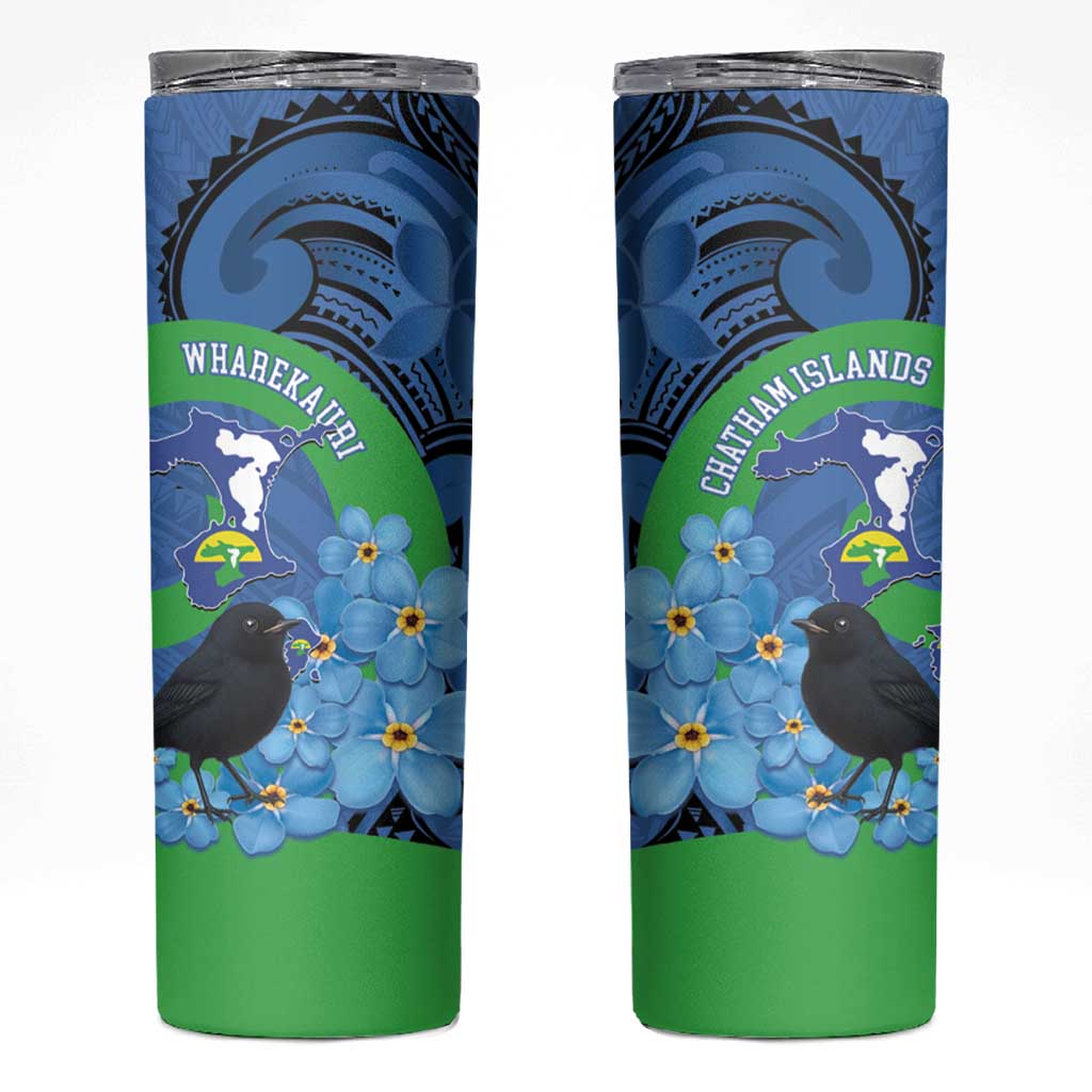 New Zealand Chatham Islands Skinny Tumbler Wharekauri Forget Me Not With Black Robin