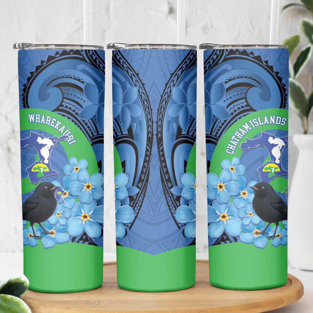 New Zealand Chatham Islands Skinny Tumbler Wharekauri Forget Me Not With Black Robin