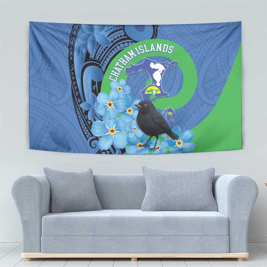 New Zealand Chatham Islands Tapestry Wharekauri Forget Me Not With Black Robin LT14 - Polynesian Pride