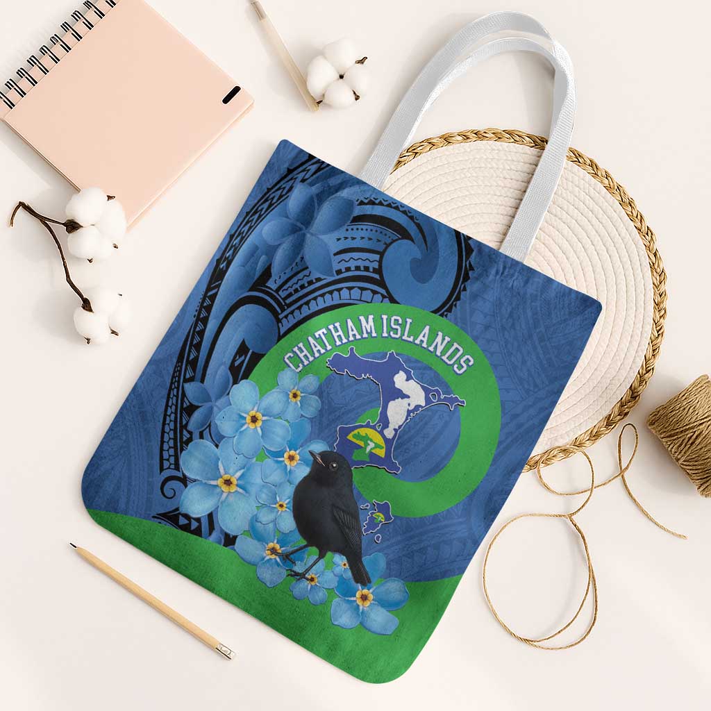 New Zealand Chatham Islands Tote Bag Wharekauri Forget Me Not With Black Robin - Polynesian Pride