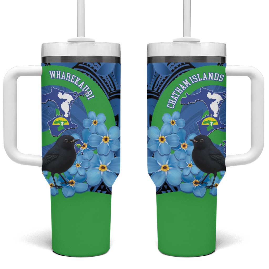 New Zealand Chatham Islands Tumbler With Handle Wharekauri Forget Me Not With Black Robin
