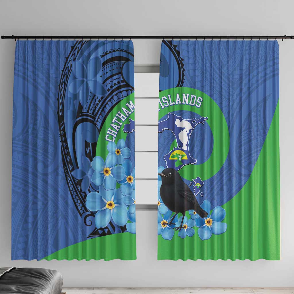 New Zealand Chatham Islands Window Curtain Wharekauri Forget Me Not With Black Robin