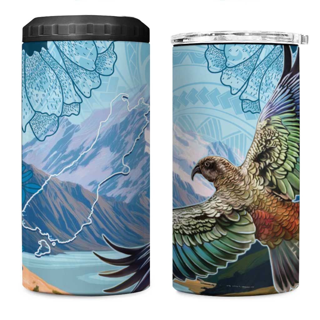 New Zealand South Island 4 in 1 Can Cooler Tumbler Te Waipounamu Aoraki Kea Bird
