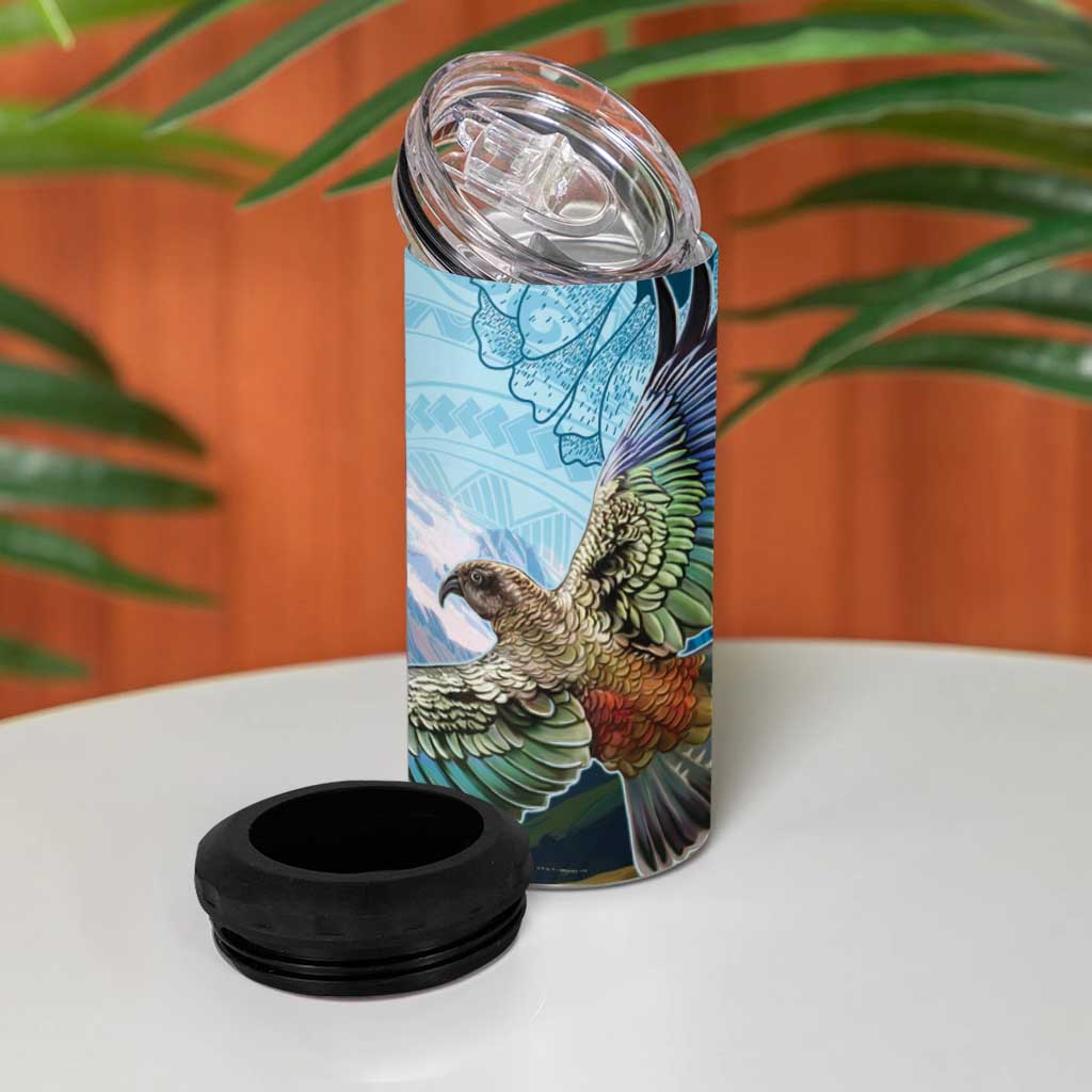 New Zealand South Island 4 in 1 Can Cooler Tumbler Te Waipounamu Aoraki Kea Bird