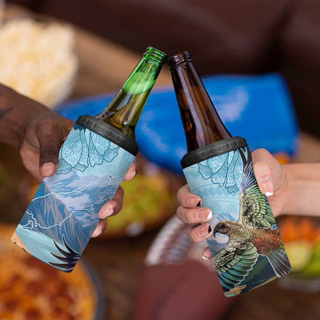 New Zealand South Island 4 in 1 Can Cooler Tumbler Te Waipounamu Aoraki Kea Bird