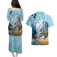 New Zealand South Island Couples Matching Puletasi and Hawaiian Shirt Te Waipounamu Aoraki Kea Bird