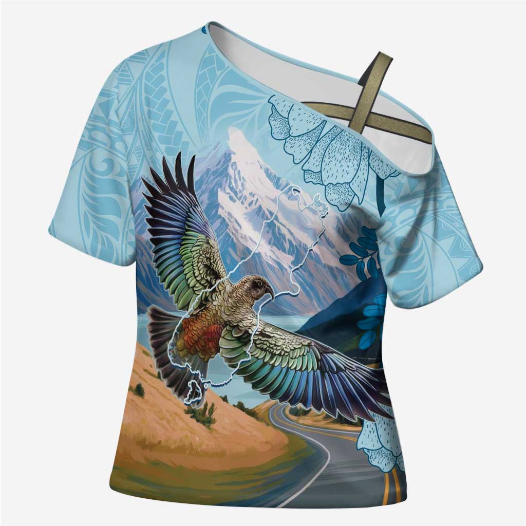 New Zealand South Island Cross Shoulder Shirt Te Waipounamu Aoraki Kea Bird - Polynesian Pride