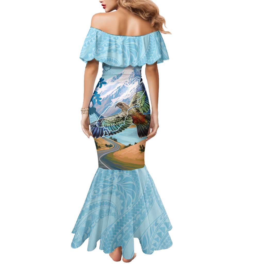 New Zealand South Island Family Matching Mermaid Dress and Hawaiian Shirt Te Waipounamu Aoraki Kea Bird