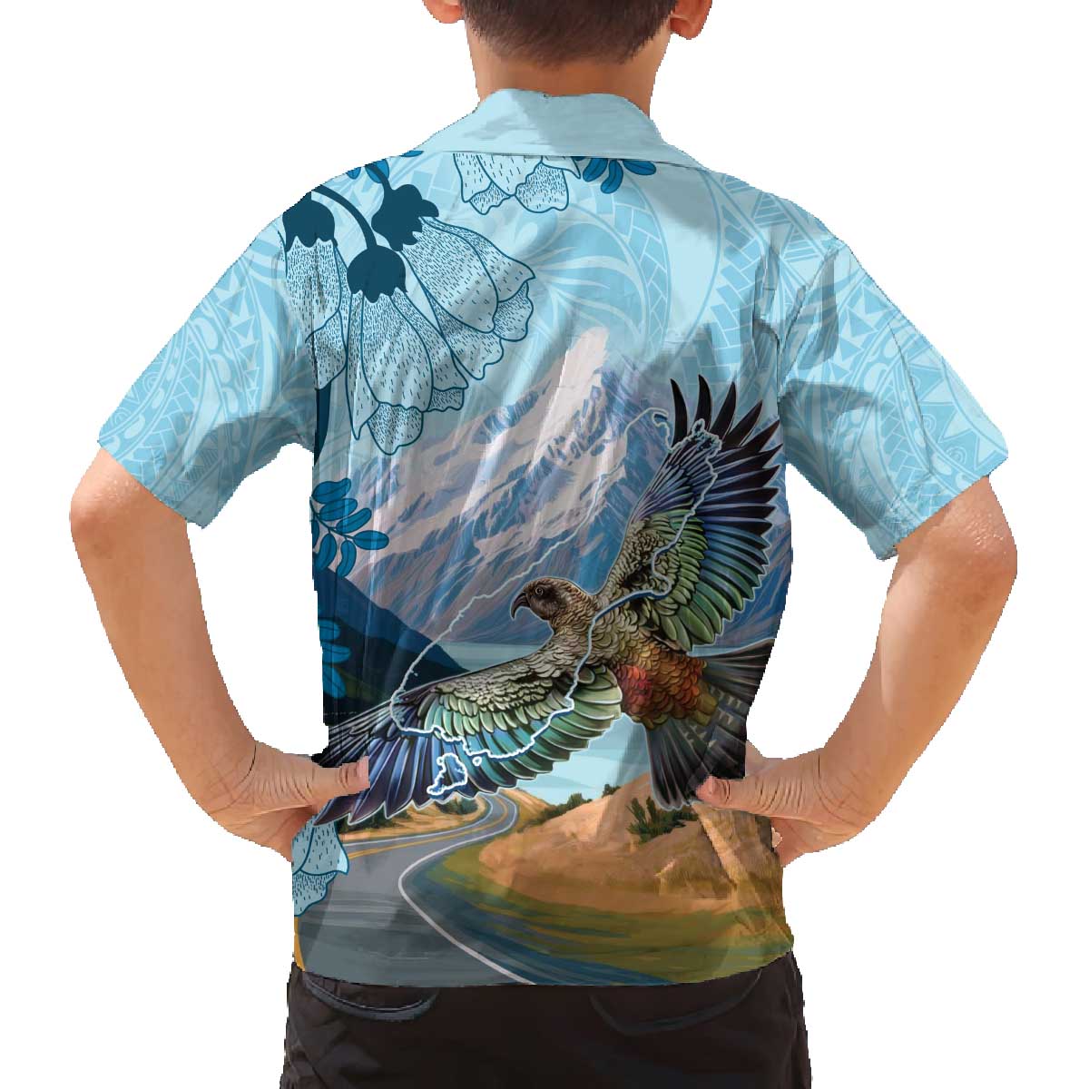 New Zealand South Island Family Matching Off The Shoulder Long Sleeve Dress and Hawaiian Shirt Te Waipounamu Aoraki Kea Bird LT14 - Polynesian Pride