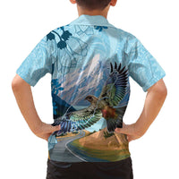 New Zealand South Island Family Matching Off The Shoulder Long Sleeve Dress and Hawaiian Shirt Te Waipounamu Aoraki Kea Bird LT14 - Polynesian Pride