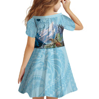 New Zealand South Island Family Matching Off The Shoulder Long Sleeve Dress and Hawaiian Shirt Te Waipounamu Aoraki Kea Bird LT14 - Polynesian Pride