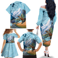 New Zealand South Island Family Matching Off The Shoulder Long Sleeve Dress and Hawaiian Shirt Te Waipounamu Aoraki Kea Bird LT14 - Polynesian Pride