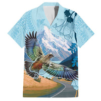 New Zealand South Island Family Matching Off The Shoulder Long Sleeve Dress and Hawaiian Shirt Te Waipounamu Aoraki Kea Bird LT14 Dad's Shirt - Short Sleeve Blue - Polynesian Pride