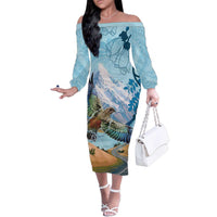 New Zealand South Island Family Matching Off The Shoulder Long Sleeve Dress and Hawaiian Shirt Te Waipounamu Aoraki Kea Bird LT14 Mom's Dress Blue - Polynesian Pride