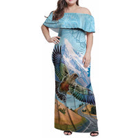 New Zealand South Island Family Matching Off Shoulder Maxi Dress and Hawaiian Shirt Te Waipounamu Aoraki Kea Bird