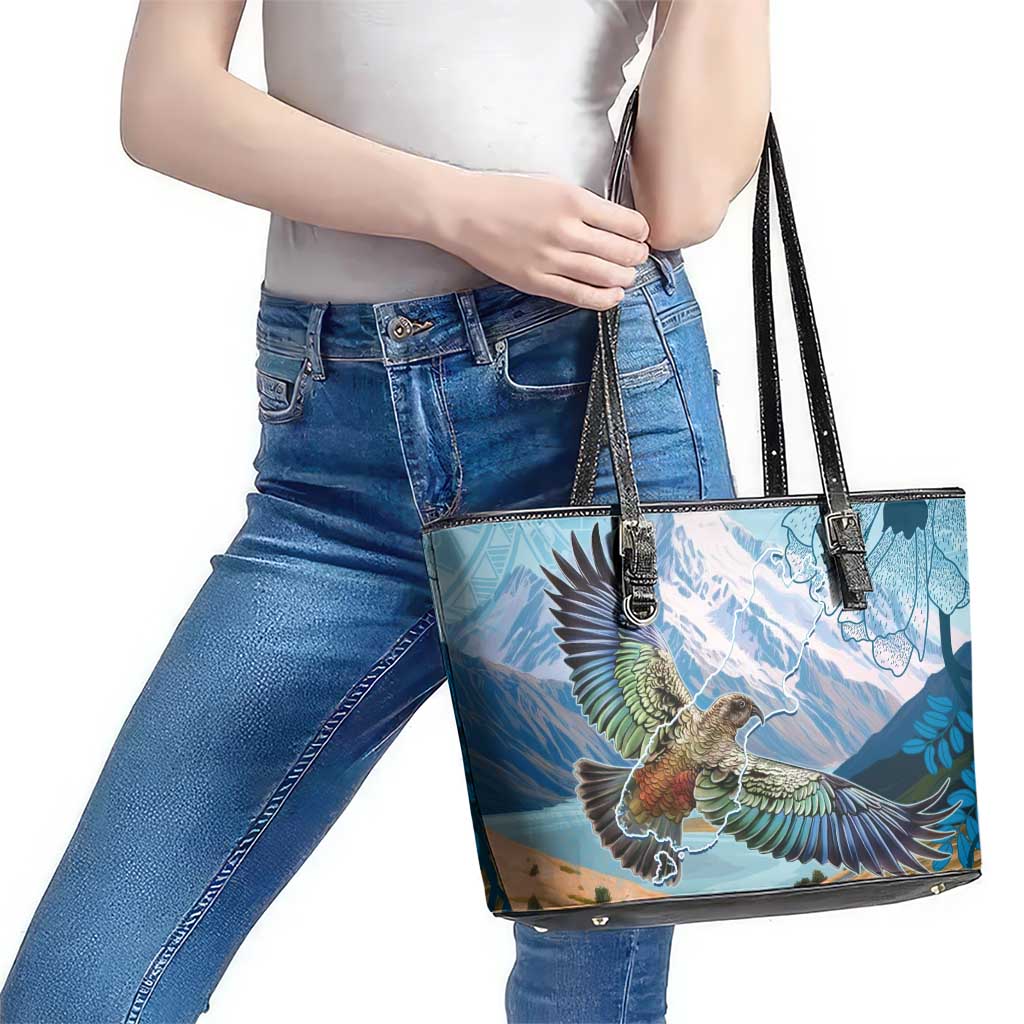 New Zealand South Island Leather Tote Bag Te Waipounamu Aoraki Kea Bird