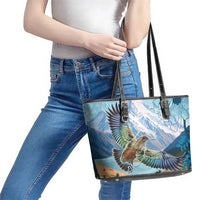 New Zealand South Island Leather Tote Bag Te Waipounamu Aoraki Kea Bird