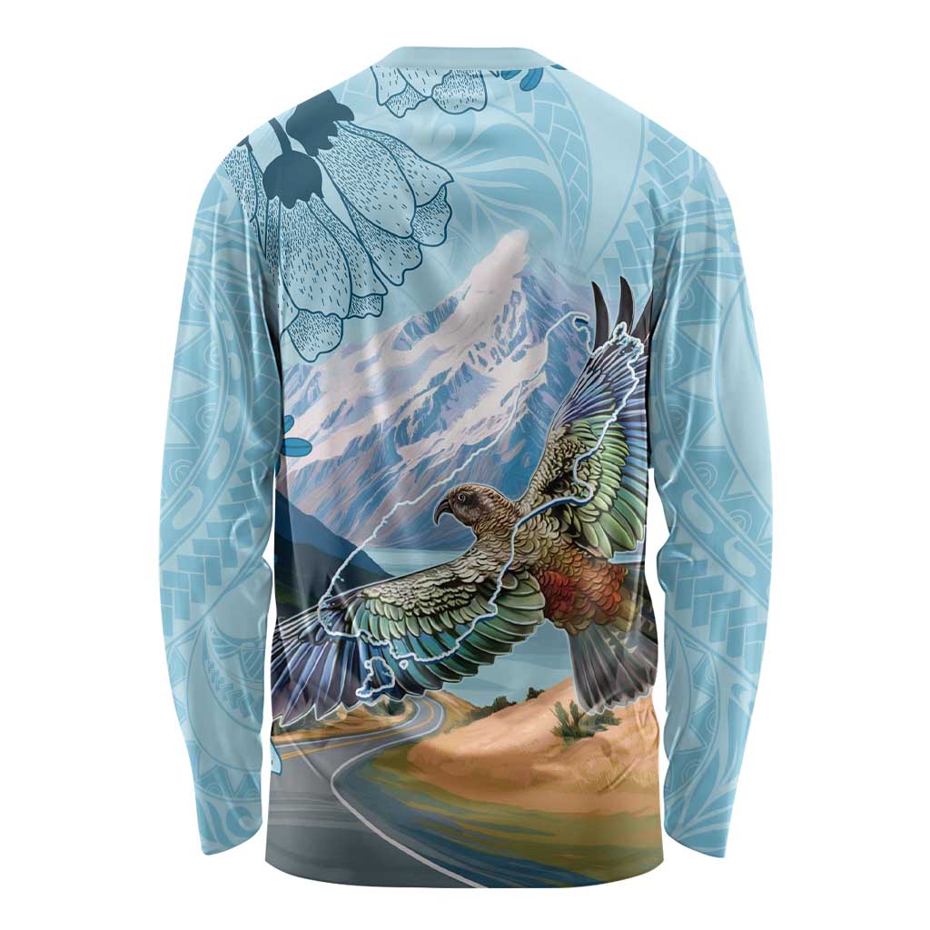 New Zealand South Island Long Sleeve Shirt Te Waipounamu Aoraki Kea Bird LT14 - Polynesian Pride
