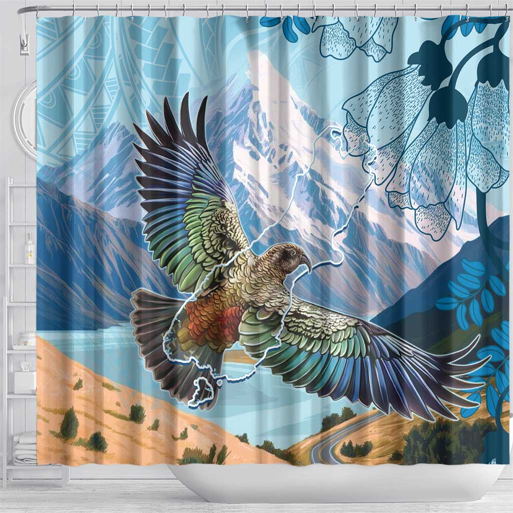 New Zealand South Island Shower Curtain Te Waipounamu Aoraki Kea Bird