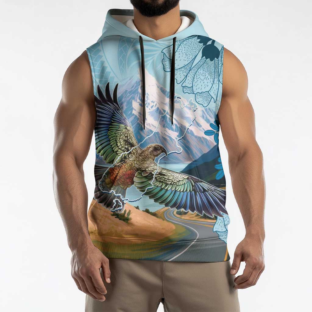 New Zealand South Island Sleeveless Hoodie Te Waipounamu Aoraki Kea Bird - Polynesian Pride