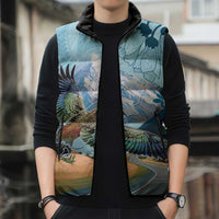 New Zealand South Island Sleeveless Puffer Jacket Te Waipounamu Aoraki Kea Bird - Polynesian Pride