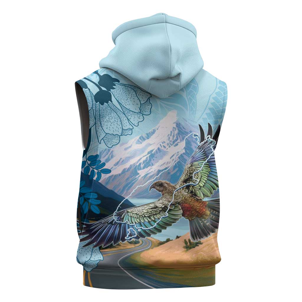 New Zealand South Island Sleeveless Zip Hoodie Te Waipounamu Aoraki Kea Bird - Polynesian Pride