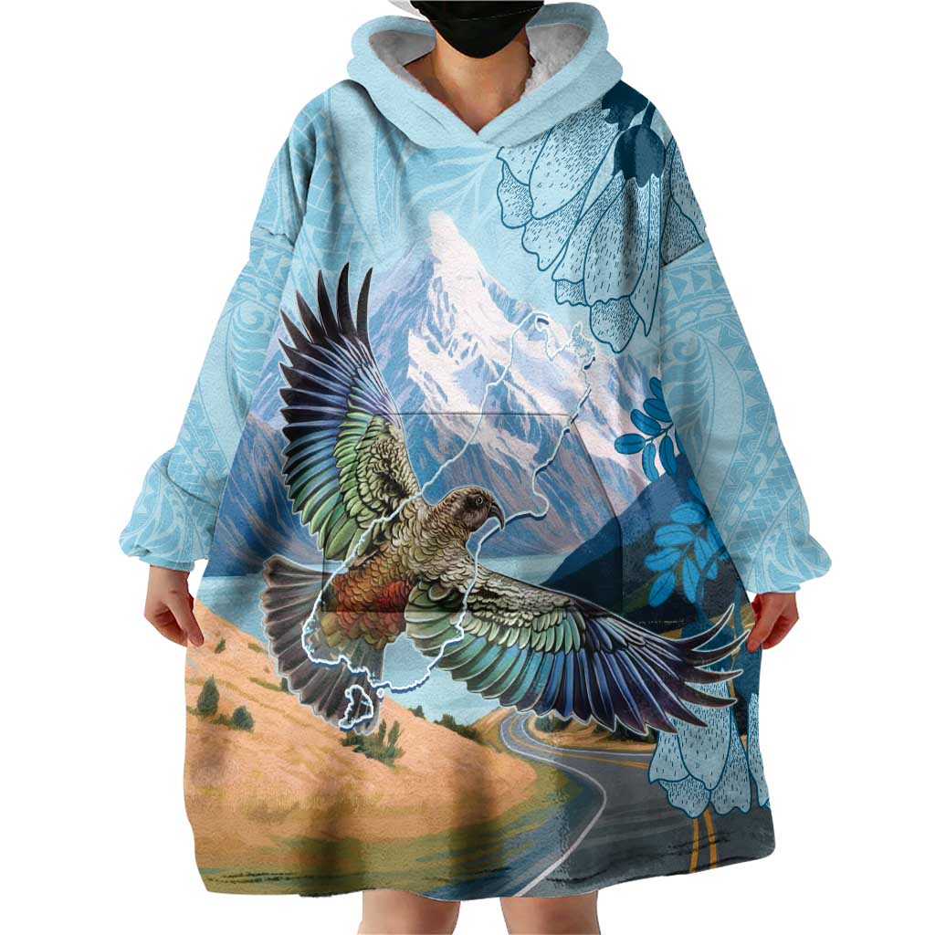 New Zealand South Island Wearable Blanket Hoodie Te Waipounamu Aoraki Kea Bird