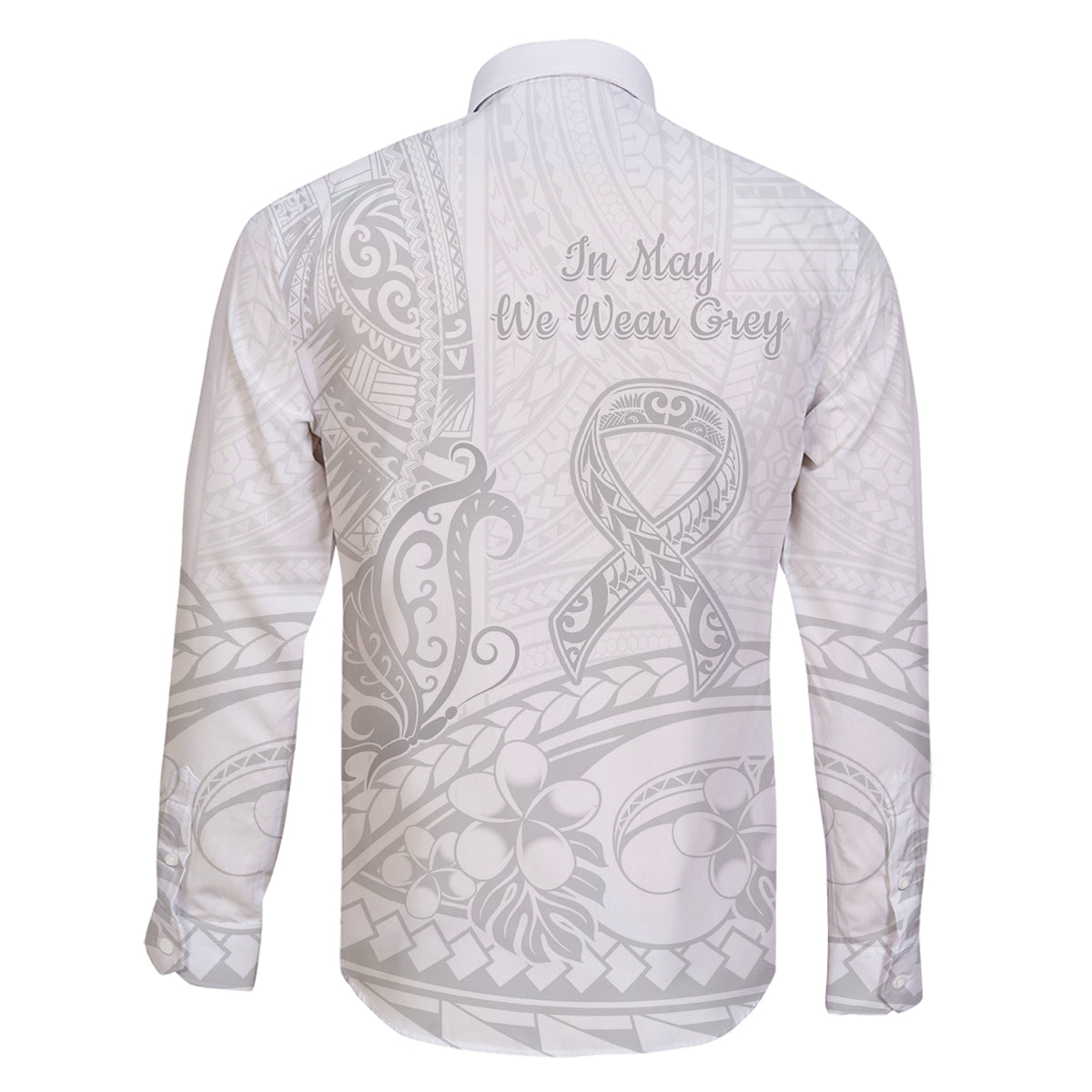 Polynesia Brain Cancer Awareness Family Matching Off The Shoulder Long Sleeve Dress and Hawaiian Shirt In May We Wear Grey