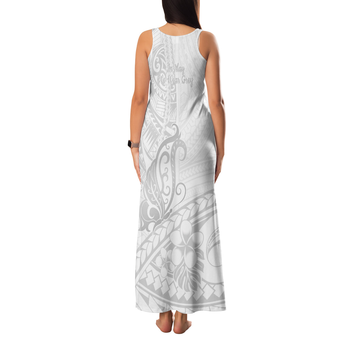 Polynesia Brain Cancer Awareness Family Matching Tank Maxi Dress and Hawaiian Shirt In May We Wear Grey