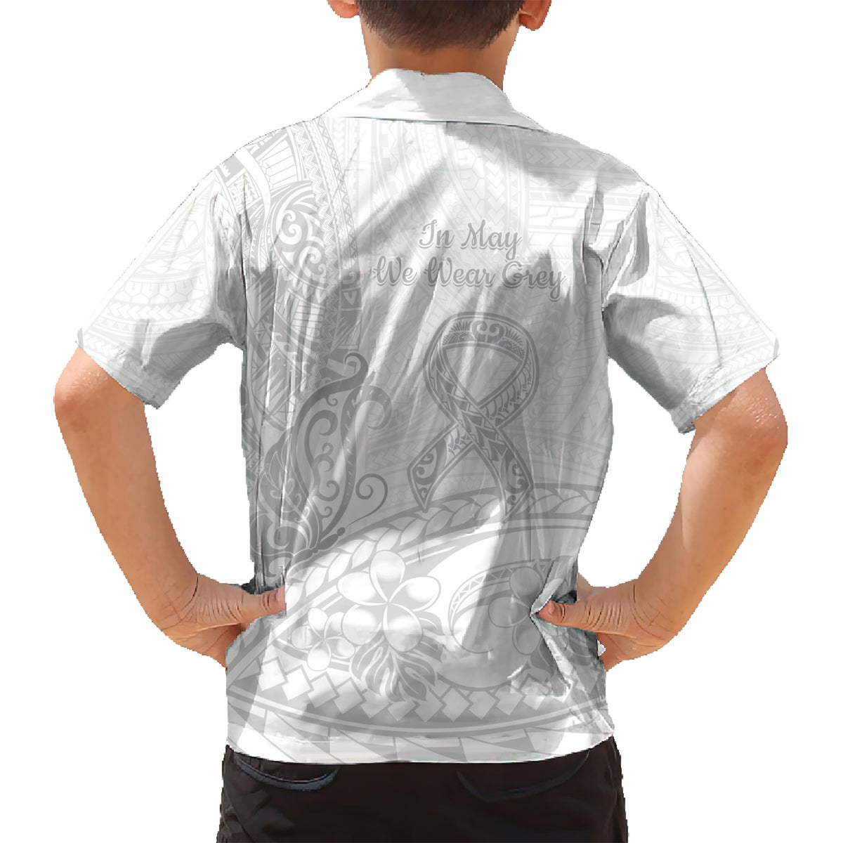 Polynesia Brain Cancer Awareness Hawaiian Shirt In May We Wear Grey