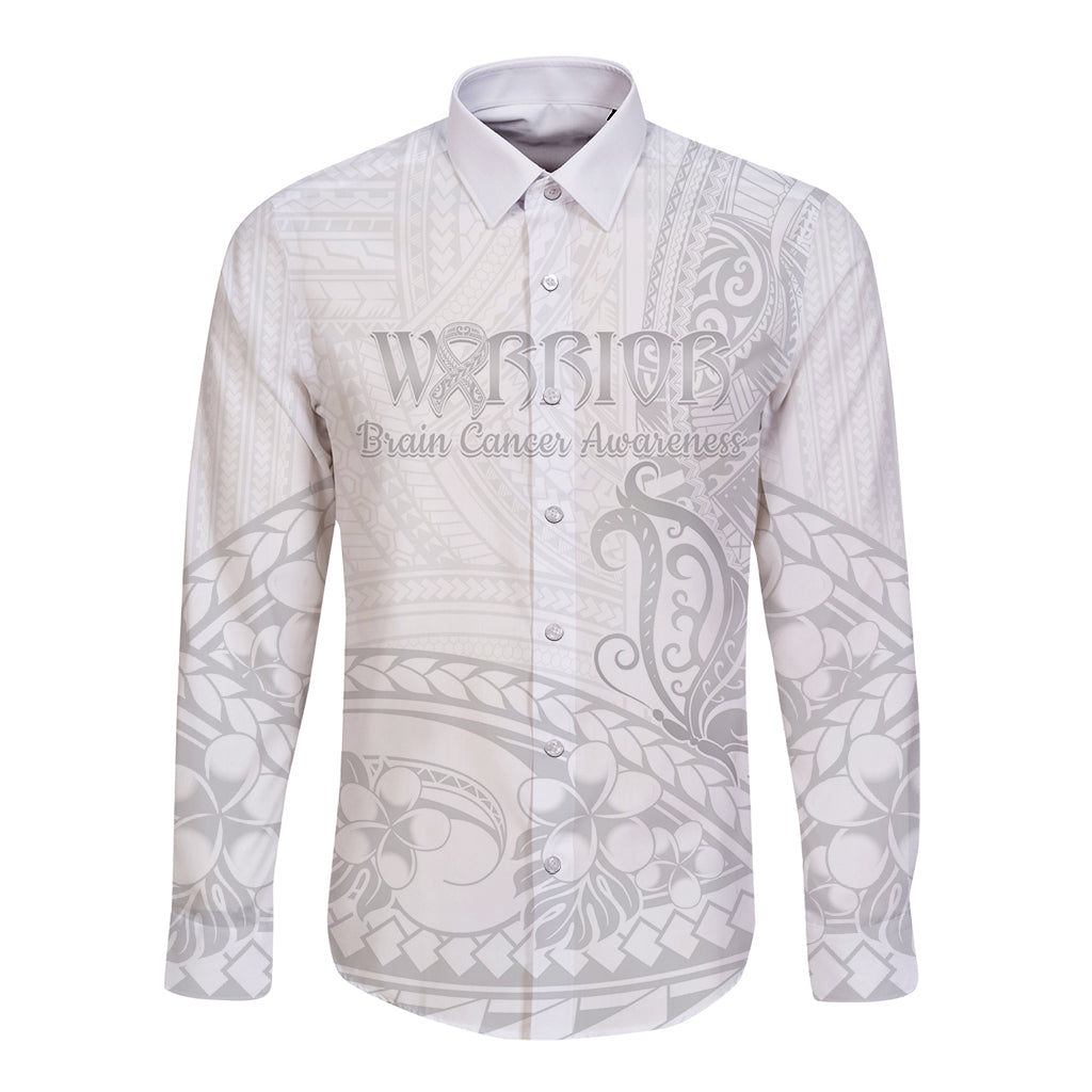 Polynesia Brain Cancer Awareness Long Sleeve Button Shirt In May We Wear Grey