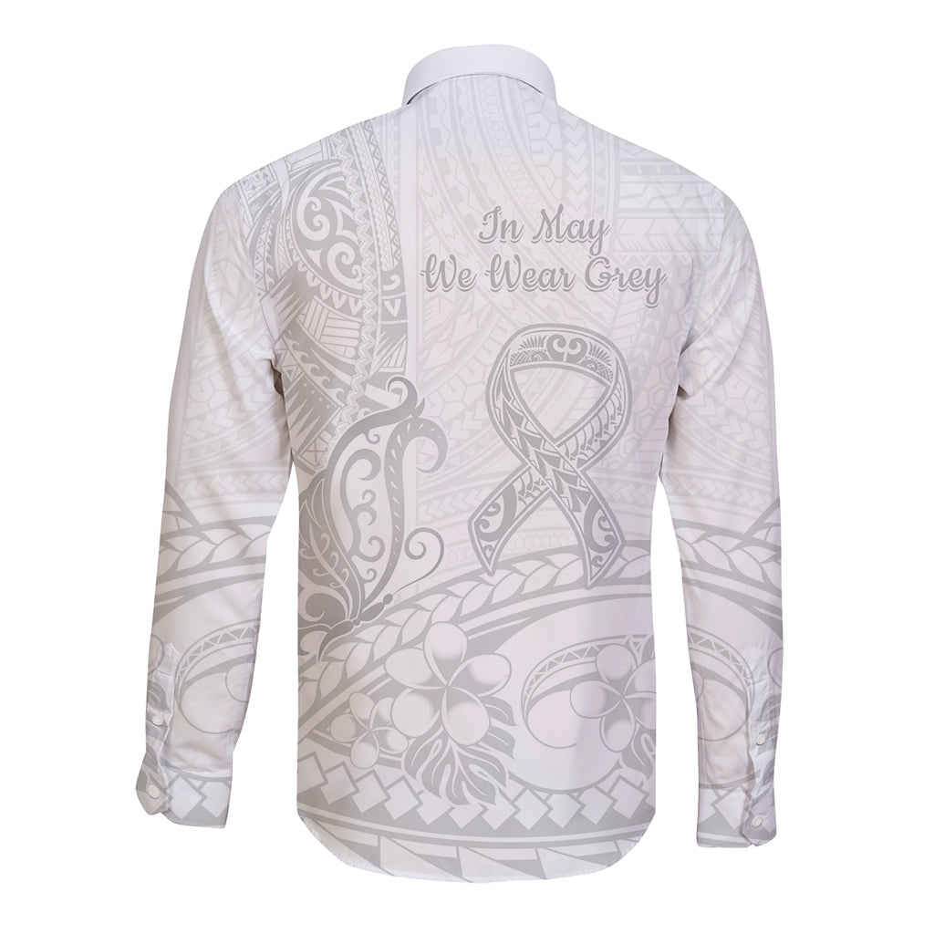 Polynesia Brain Cancer Awareness Long Sleeve Button Shirt In May We Wear Grey
