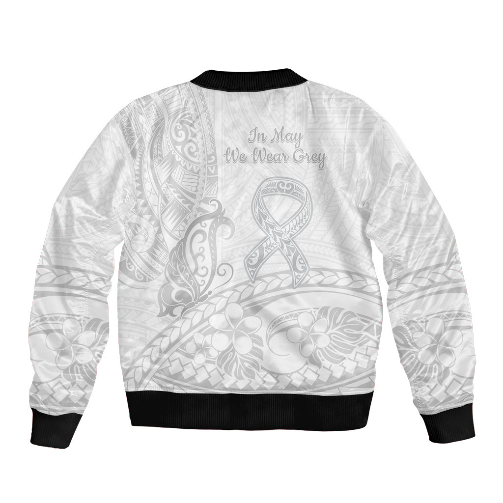 Polynesia Brain Cancer Awareness Sleeve Zip Bomber Jacket In May We Wear Grey