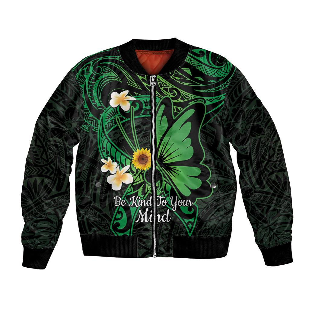 Polynesia Mental Health Awareness Bomber Jacket Green Ribbon Be Kind To Your Mind