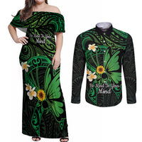 Polynesia Mental Health Awareness Couples Matching Off Shoulder Maxi Dress and Long Sleeve Button Shirt Green Ribbon Be Kind To Your Mind