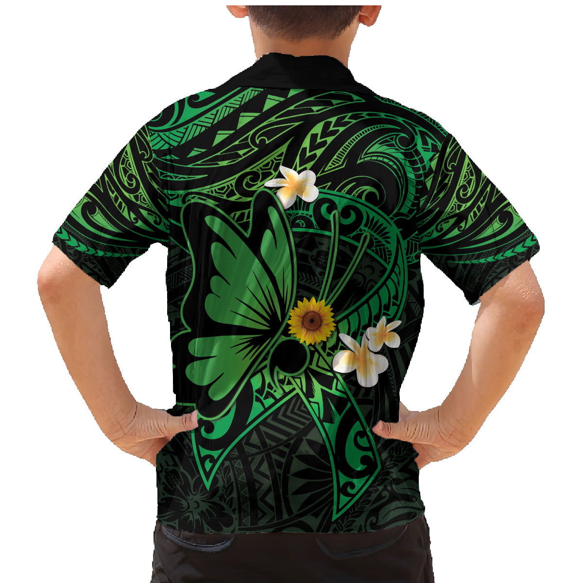 Polynesia Mental Health Awareness Family Matching Mermaid Dress and Hawaiian Shirt Green Ribbon Be Kind To Your Mind