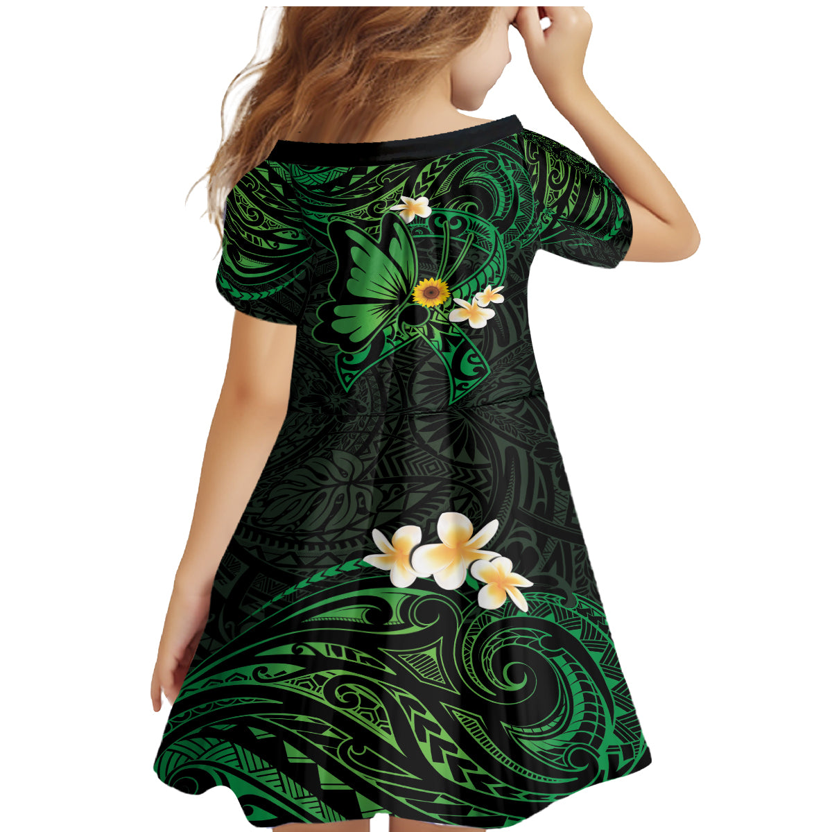 Polynesia Mental Health Awareness Family Matching Mermaid Dress and Hawaiian Shirt Green Ribbon Be Kind To Your Mind