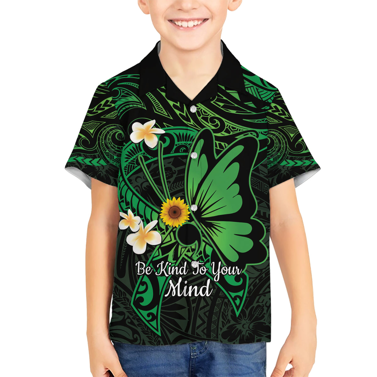 Polynesia Mental Health Awareness Hawaiian Shirt Green Ribbon Be Kind To Your Mind