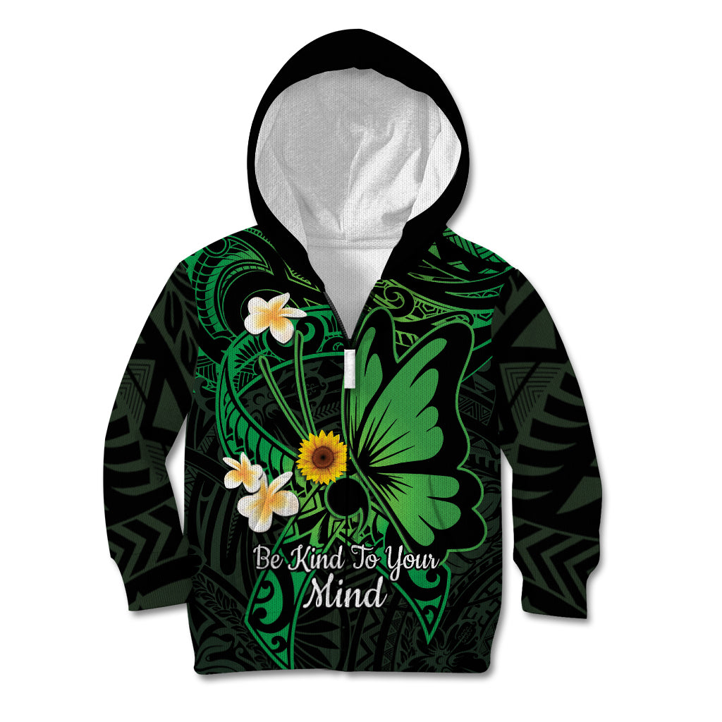Polynesia Mental Health Awareness Kid Hoodie Green Ribbon Be Kind To Your Mind