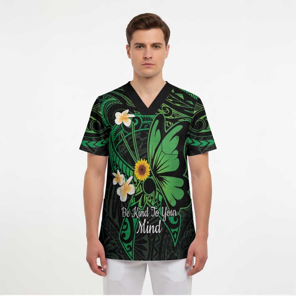 Polynesia Mental Health Awareness Scrub Top Green Ribbon Be Kind To Your Mind - Polynesian Pride