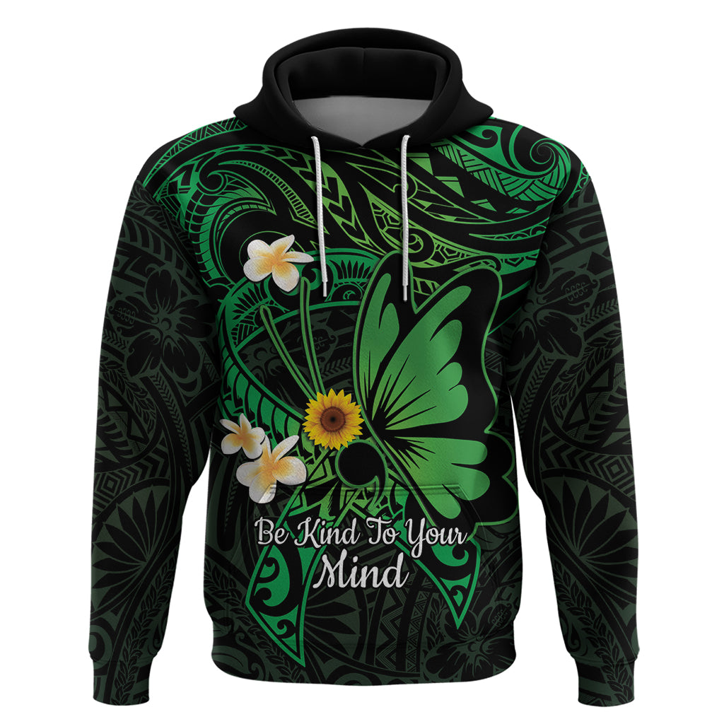 Polynesia Mental Health Awareness Zip Hoodie Green Ribbon Be Kind To Your Mind