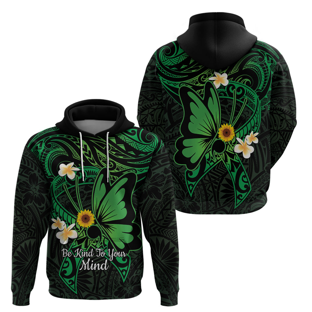 Polynesia Mental Health Awareness Zip Hoodie Green Ribbon Be Kind To Your Mind