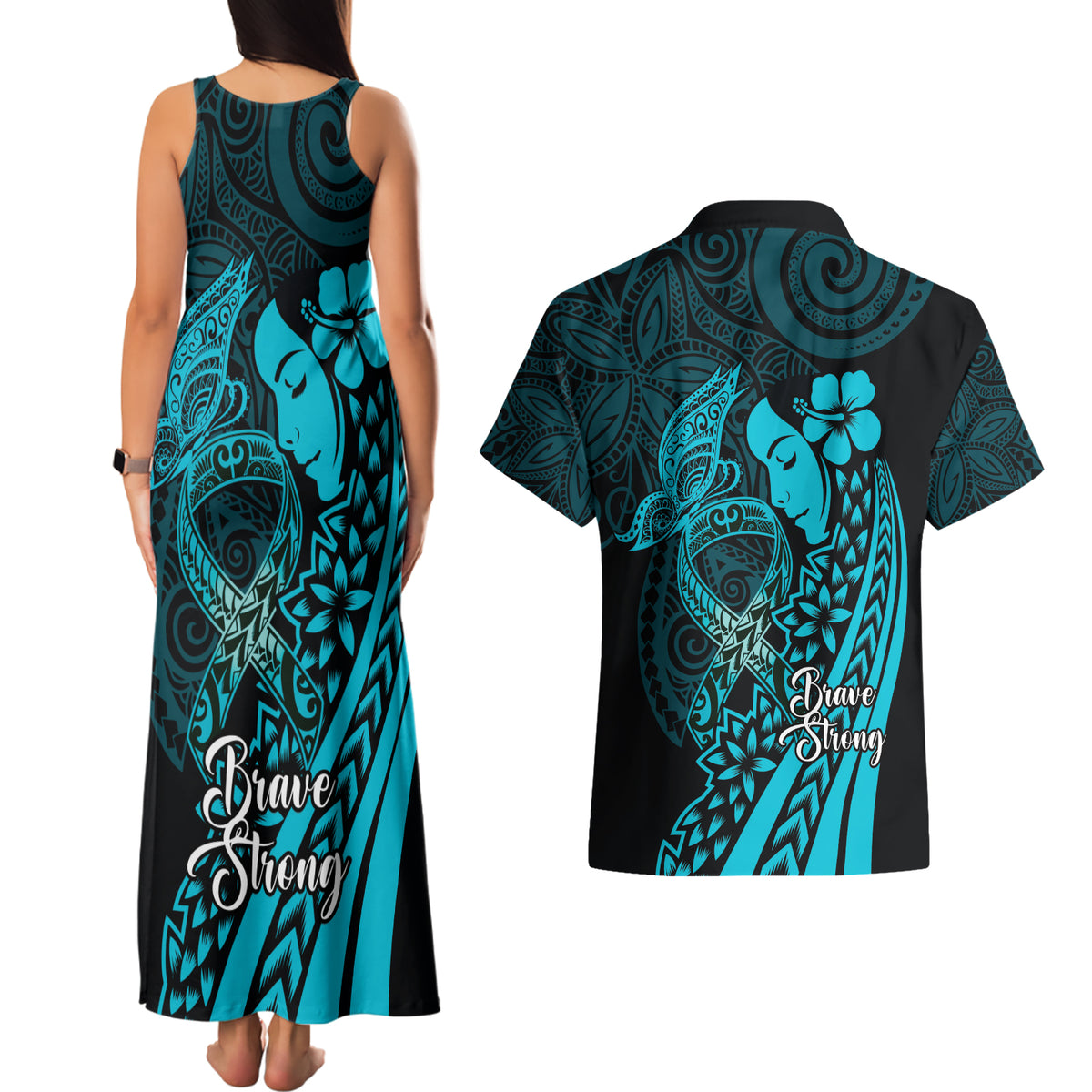 Polynesia World Ovarian Cancer Day Couples Matching Tank Maxi Dress and Hawaiian Shirt You Matter Polynesian Women