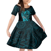 Polynesia World Ovarian Cancer Day Family Matching Off Shoulder Short Dress and Hawaiian Shirt You Matter Polynesian Women LT14 Daughter's Dress Teal - Polynesian Pride